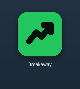 The Breakaway icon on an iPhone Home Screen, a green square with the arrow mark and the name under it